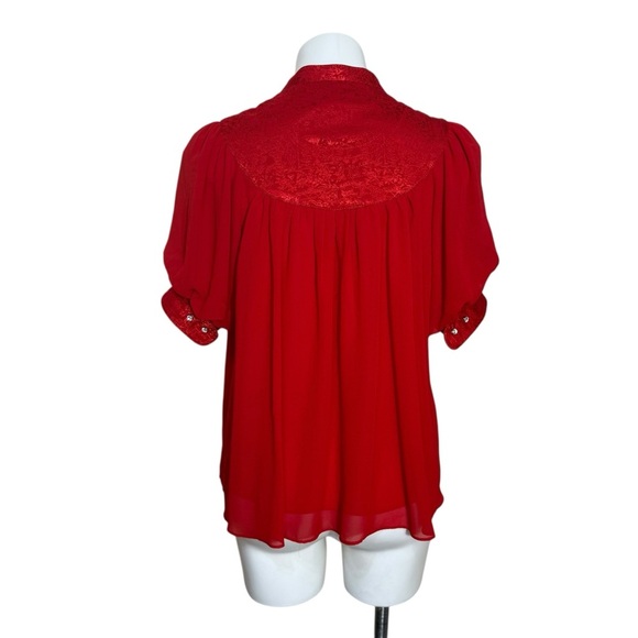 Moulinette Soeurs Anthropologie Red Short Sleeve Button Front Blouse size 2 - Picture 2 of 8